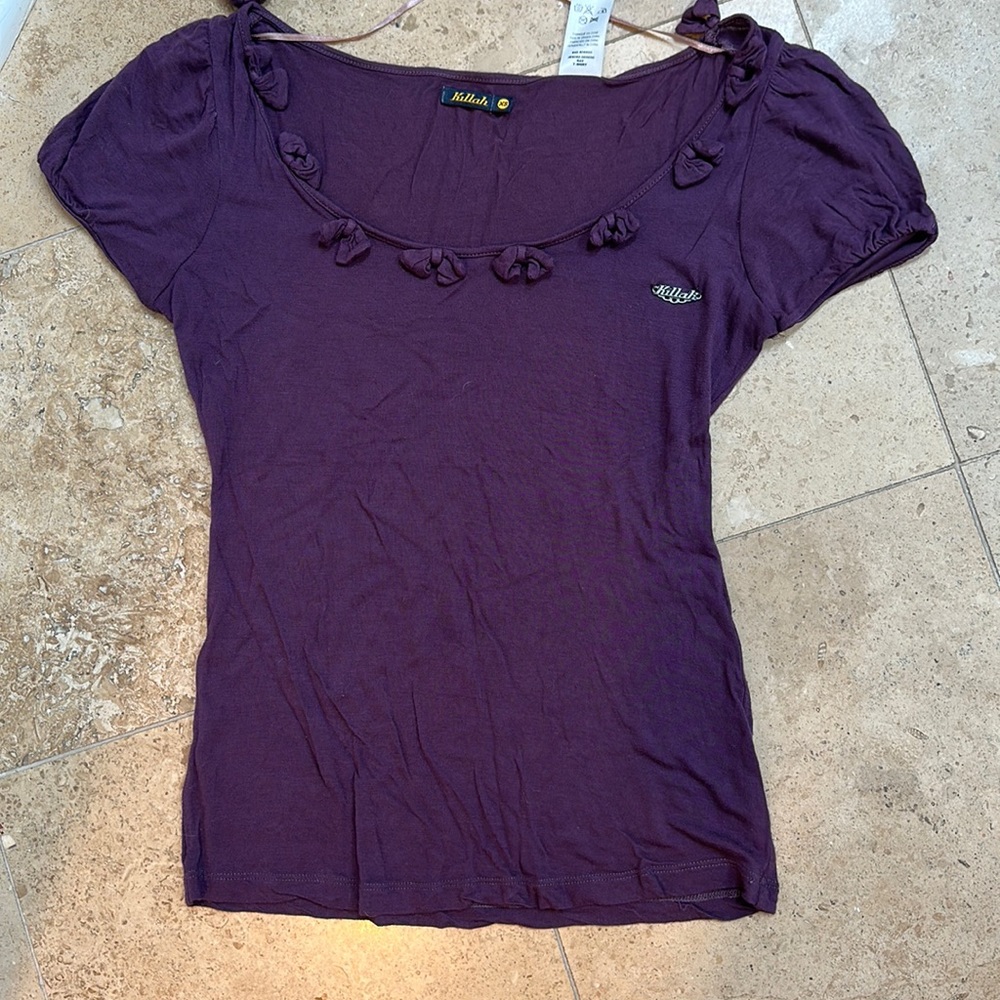 Killah Italian Designer Soft jersey knit top/tee with bows- purple XS